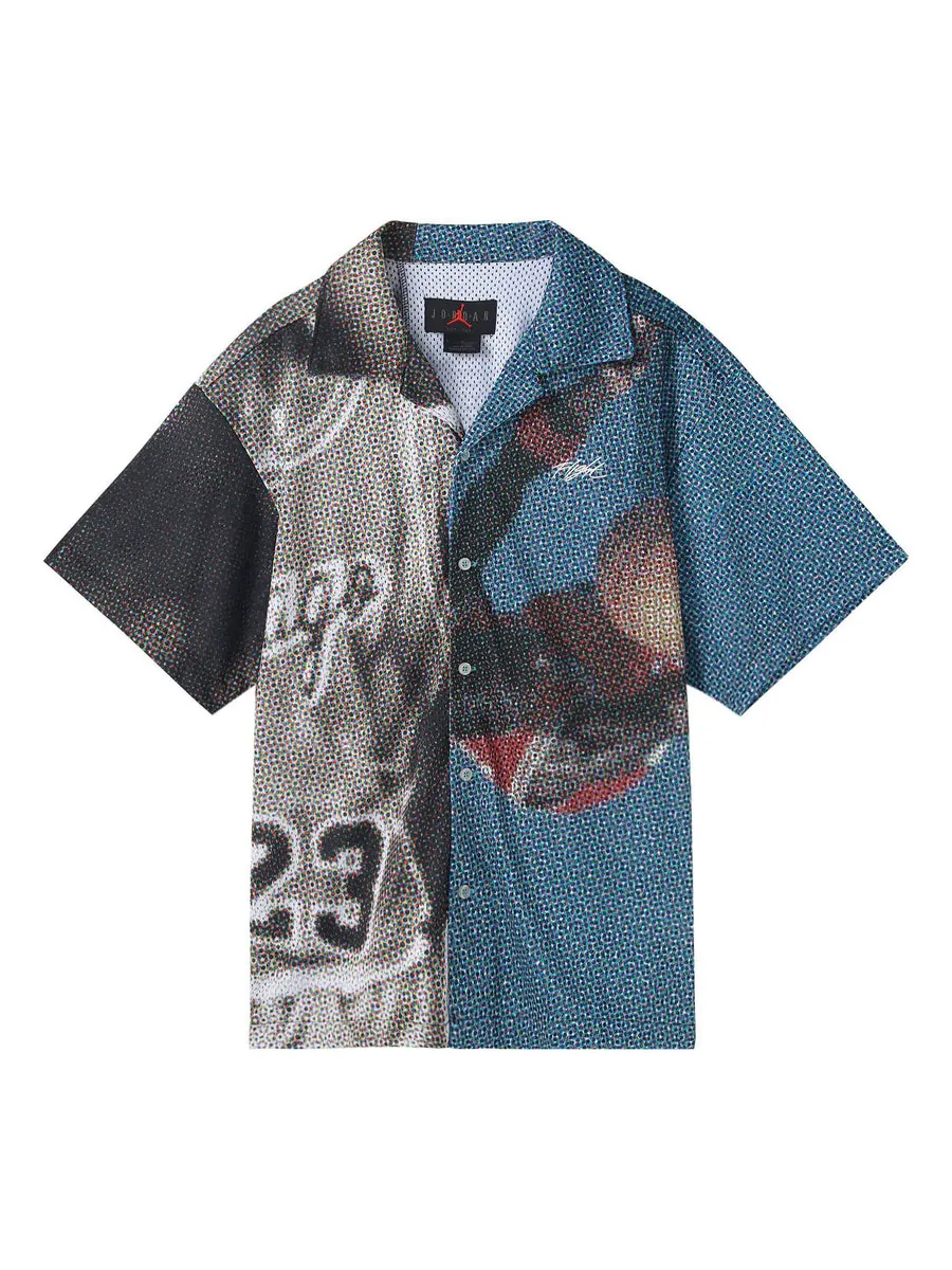 Рубашка Air Jordan Printing Colorblock Wide Version Embroidered lapel Short Sleeve Shirt Black — изображение 1 из 4, черный