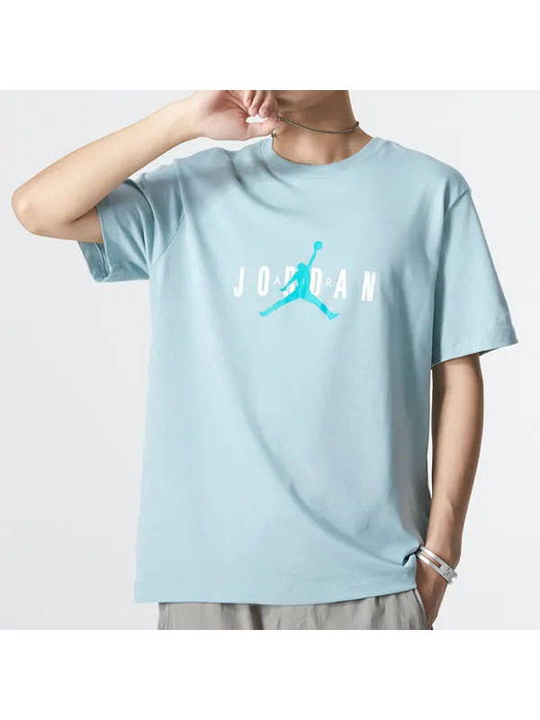 Футболка Men's Air Jordan Alphabet Flying Man Logo Printing Round Neck Casual Short Sleeve Blue — изображение 3 из 4, мульти
