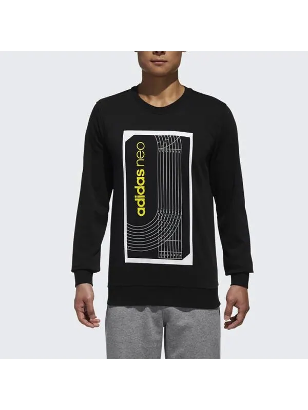 Толстовка adidas neo M Fav Swt 1 Sports Running Printing Stripe Round Neck Pullover Black — изображение 3 из 4, черный