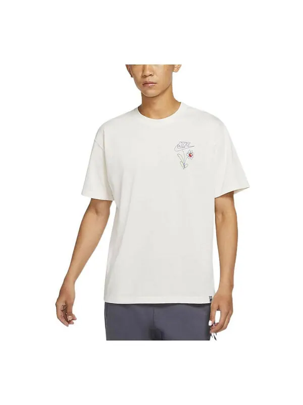 Футболка Nike Sportswear Solid Color Flowers Logo Printing Knit Casual Round Neck Short Sleeve White — изображение 1 из 3
