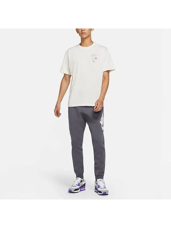 Футболка Nike Sportswear Solid Color Flowers Logo Printing Knit Casual Round Neck Short Sleeve White — изображение 3 из 3