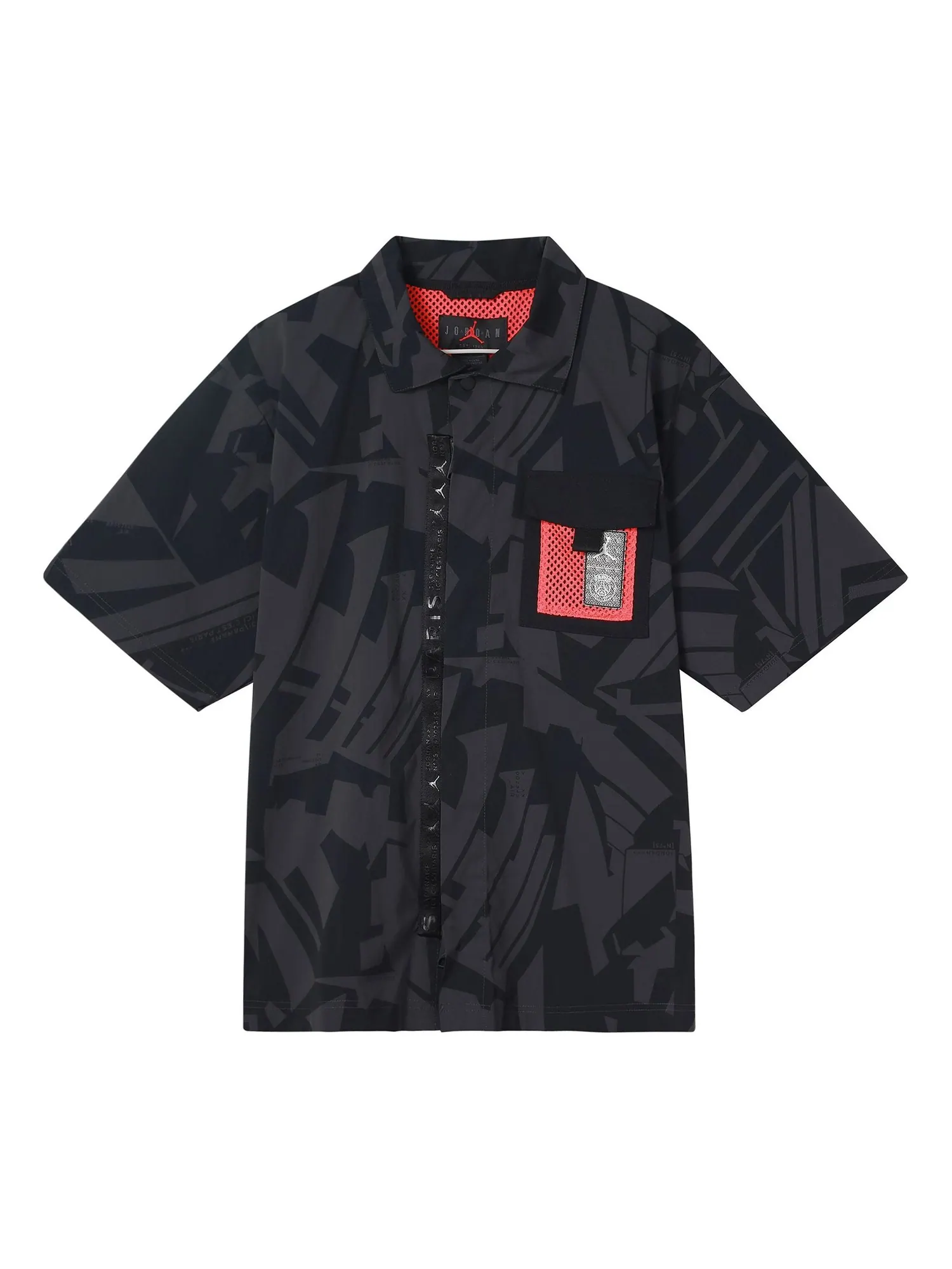 Рубашка Men's Air Jordan Logo Full Print Chest Zipper Cardigan Short Sleeve Black Shirt — изображение 1 из 6, черный