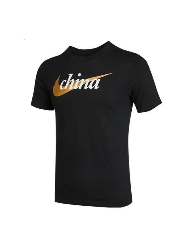 Футболка contrasting colors logo printing sports round neck short sleeve black Nike — изображение 1 из 2, черный