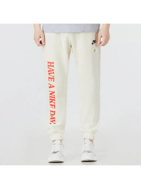 Брюки men's alphabet printing daisy sports pants/trousers/joggers creamy white Nike — изображение 3 из 4, мульти