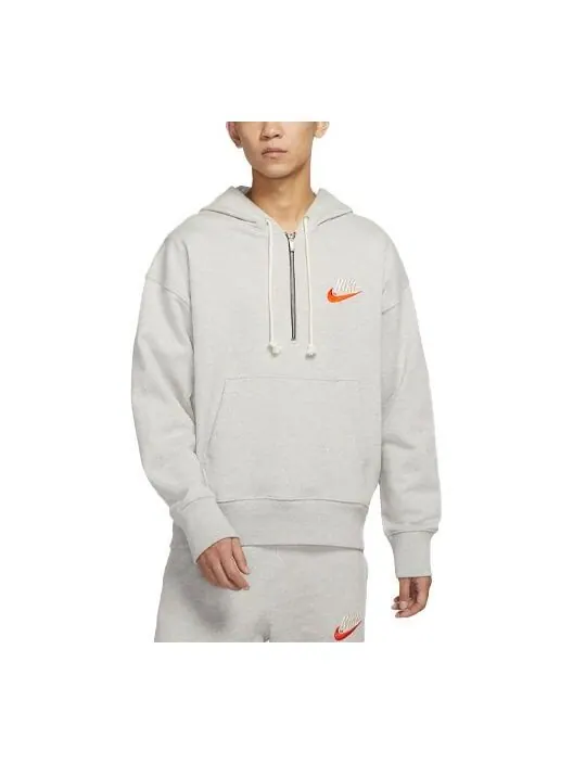 Толстовка Men's Nike Embroidered Logo Half Zipper Hooded Knit Pullover Gray — изображение 1 из 3, серый