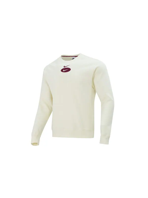 Толстовка Men's Nike As Nsw Sl Bb Crew Casual Sports Fleece Lined Round Neck Long Sleeves Ivory — изображение 2 из 4, белый