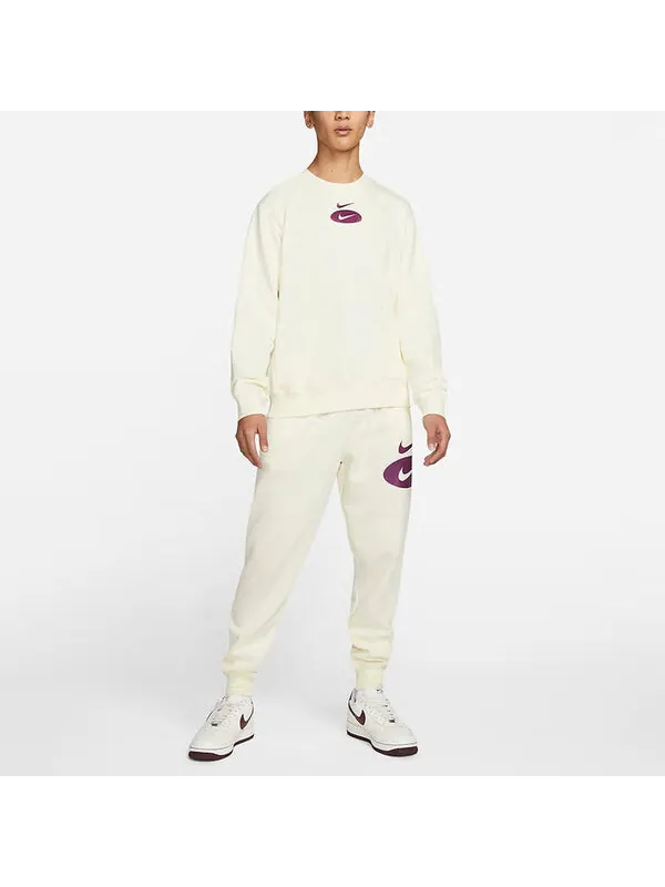 Толстовка Men's Nike As Nsw Sl Bb Crew Casual Sports Fleece Lined Round Neck Long Sleeves Ivory — изображение 3 из 4, белый