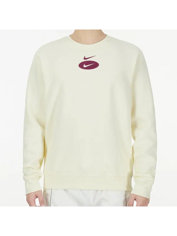 Толстовка Men's Nike As Nsw Sl Bb Crew Casual Sports Fleece Lined Round Neck Long Sleeves Ivory — изображение 4 из 4, белый