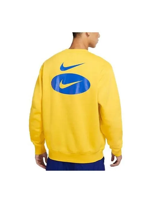 Толстовка Men's Nike As Nsw Sl Bb Crew Logo Casual Sports Fleece Lined Round Neck Long Sleeves — изображение 1 из 4, желтый