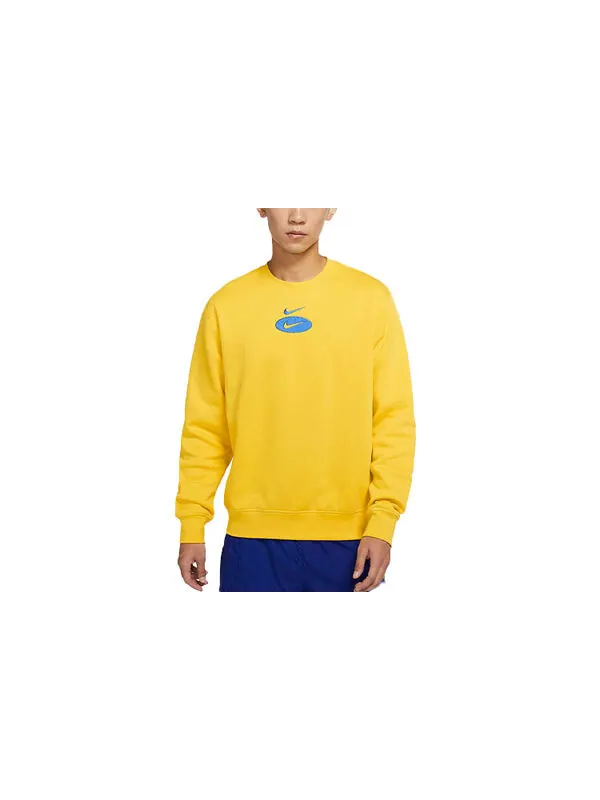 Толстовка Men's Nike As Nsw Sl Bb Crew Logo Casual Sports Fleece Lined Round Neck Long Sleeves — изображение 2 из 4, желтый