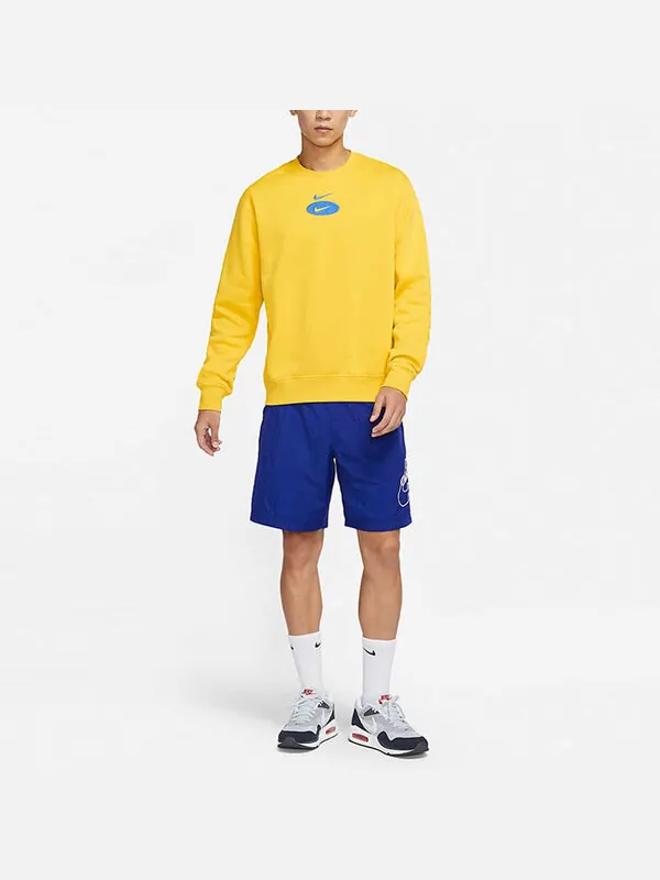 Толстовка Men's Nike As Nsw Sl Bb Crew Logo Casual Sports Fleece Lined Round Neck Long Sleeves — изображение 3 из 4, желтый
