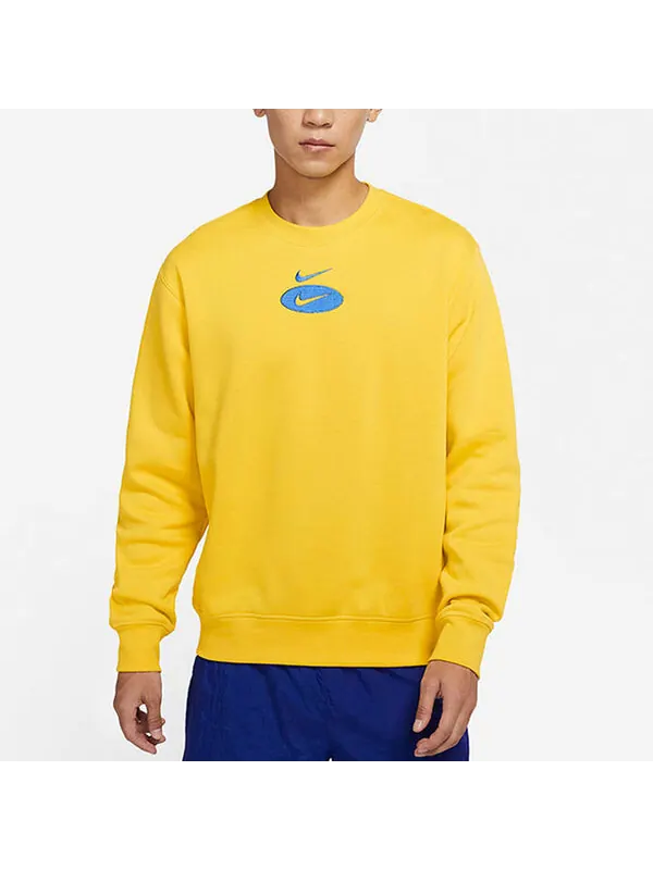 Толстовка Men's Nike As Nsw Sl Bb Crew Logo Casual Sports Fleece Lined Round Neck Long Sleeves — изображение 4 из 4, желтый