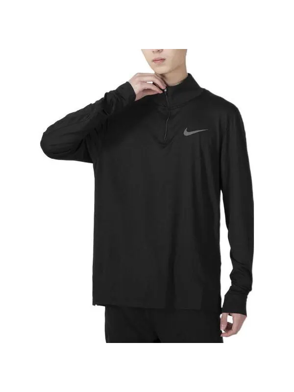 Футболка men's training sports half zipper long sleeves black t-shirt Nike — изображение 3 из 4, черный