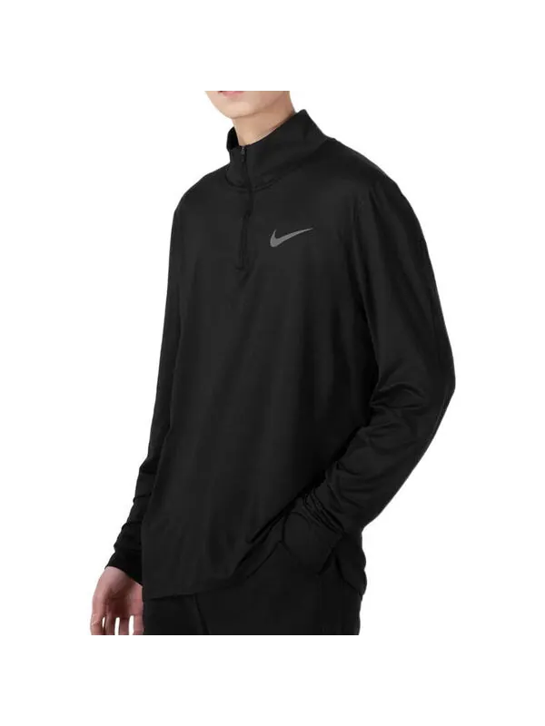 Футболка men's training sports half zipper long sleeves black t-shirt Nike — изображение 4 из 4, черный