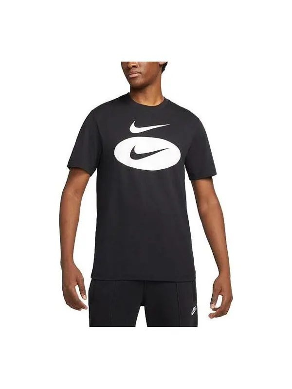 Футболка Nike Sportswear Swoosh Oval T-Shirt 'Black' — изображение 1 из 4, черный/белый