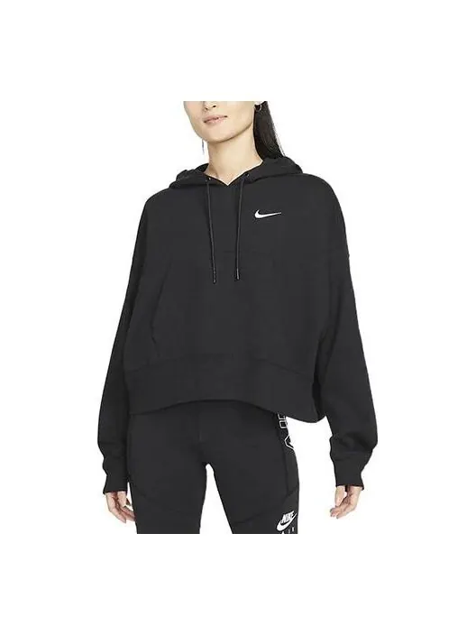 Толстовка (WMNS) Nike Nsw Pullover Hoodie 'Black' — изображение 1 из 4, черный/мульти-/белый