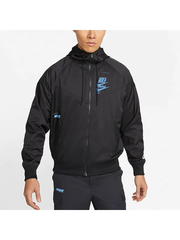 Куртка Men's Nike Sportswear Sport Essentials Logo Printing Woven Breathable Hooded Jacket Black — изображение 4 из 4, мульти