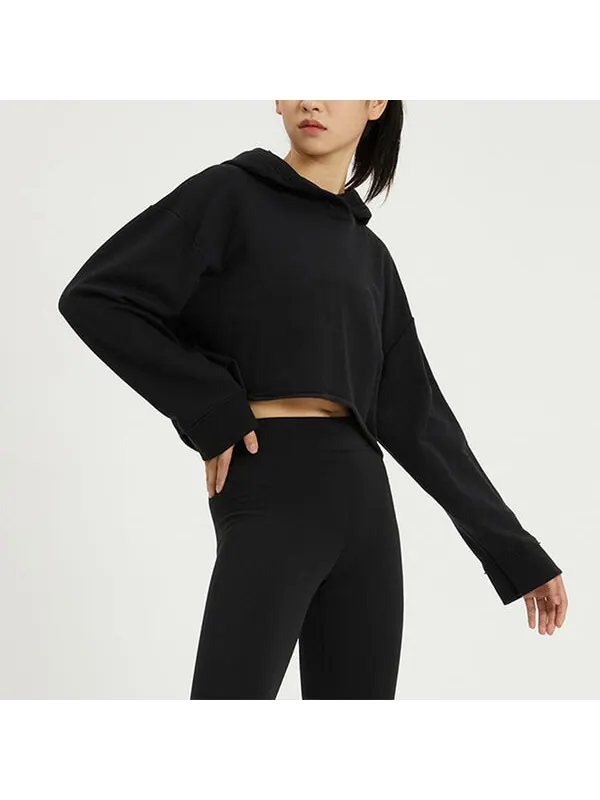 Свитер yoga luxe solid color short long sleeves hoodie black Nike — изображение 4 из 4, черный