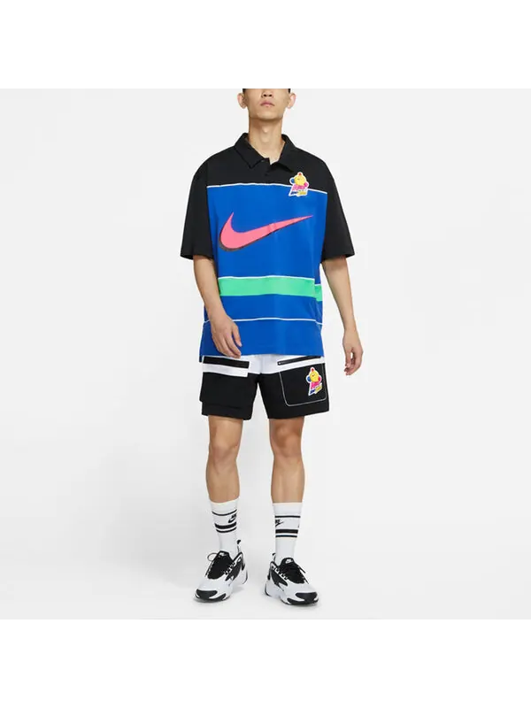 Футболка sportswear contrasting colors athleisure casual sports short sleeve polo shirt blue Nike — изображение 3 из 4, синий
