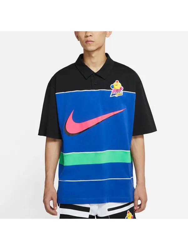 Футболка sportswear contrasting colors athleisure casual sports short sleeve polo shirt blue Nike — изображение 4 из 4, синий