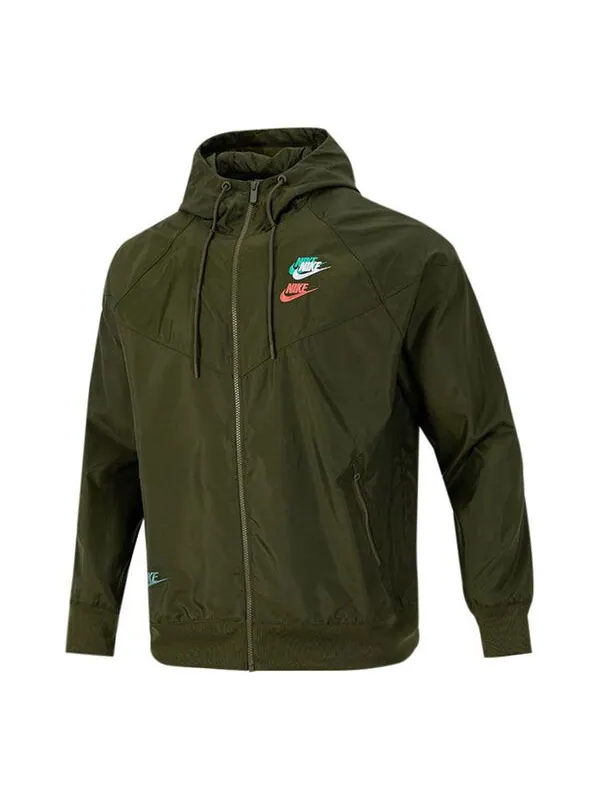 Куртка Nike Embroidered Logo Sports Woven Hooded Jacket Olive Green — изображение 1 из 4, мульти