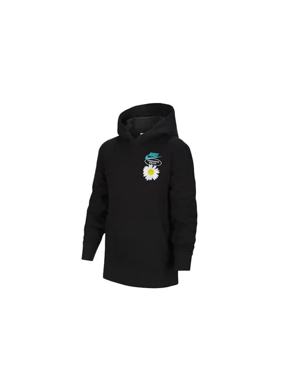 Толстовка solid color hooded flowers logo casual boy girls black Nike — изображение 2 из 4, черный