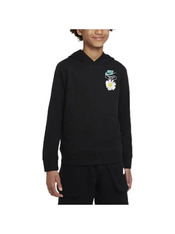 Толстовка solid color hooded flowers logo casual boy girls black Nike — изображение 4 из 4, черный