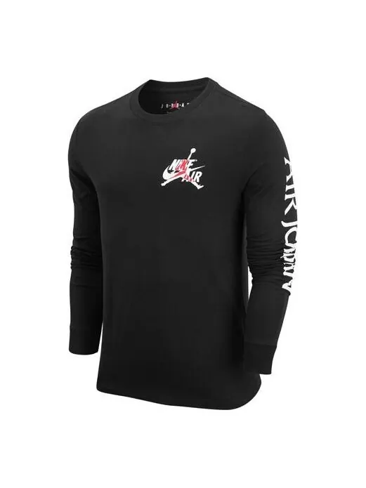 Футболка Men's Air Jordan Logo Printing Round Neck Long Sleeves Black T-Shirt — изображение 1 из 4, черный