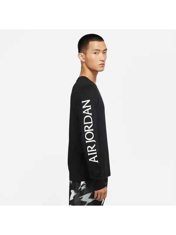 Футболка Men's Air Jordan Logo Printing Round Neck Long Sleeves Black T-Shirt — изображение 4 из 4, черный