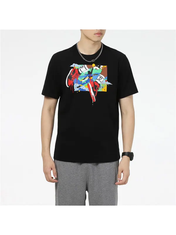Футболка Air Jordan Running Training Casual Round Neck Cartoon Printing Short Sleeve Black — изображение 3 из 4, черный
