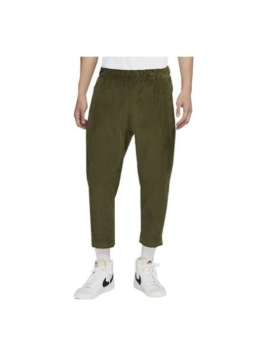 Брюки men's solid color corduroy cone cropped casual pants/trousers green Nike — изображение 1 из 3, зеленый