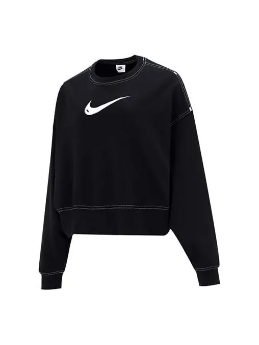 Свитер sportswear swoosh logo embroidered loose knit short round neck pullover black hoodie Nike — изображение 1 из 4, черный