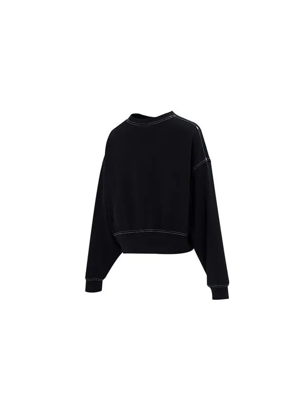 Свитер sportswear swoosh logo embroidered loose knit short round neck pullover black hoodie Nike — изображение 2 из 4, черный