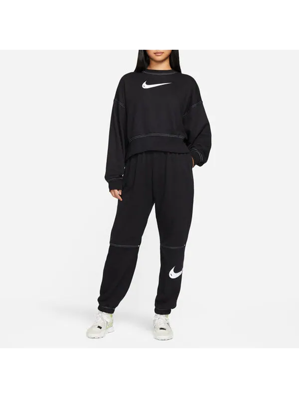 Свитер sportswear swoosh logo embroidered loose knit short round neck pullover black hoodie Nike — изображение 3 из 4, черный