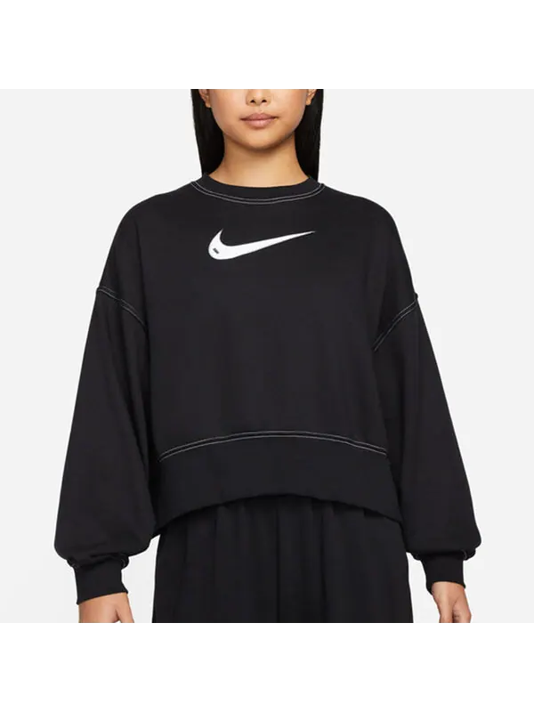 Свитер sportswear swoosh logo embroidered loose knit short round neck pullover black hoodie Nike — изображение 4 из 4, черный