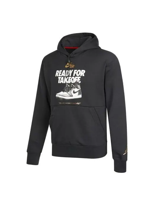 Толстовка Men's Air Jordan Shoes Alphabet Printing Basketball Sports Fleece Lined Black — изображение 1 из 4, черный