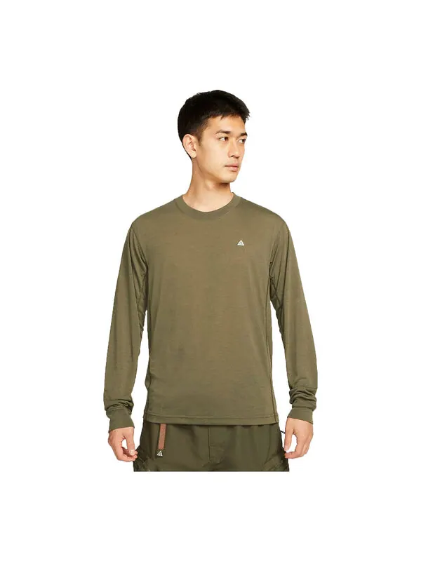 Футболка Dri Fit Acg Logo с длинным рукавом Nike — изображение 1 из 4, оливковый зеленый/белый