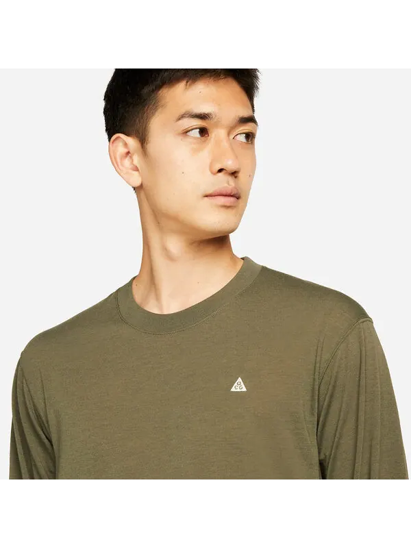 Футболка Dri Fit Acg Logo с длинным рукавом Nike — изображение 3 из 4, оливковый зеленый/белый