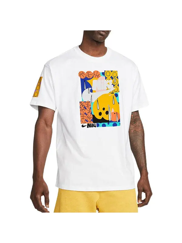 Футболка Nike Smiling Face Basketball Pattern Printing Breathable Sports Short Sleeve White — изображение 4 из 4, мульти