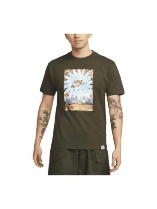 Футболка Men's Nike Landscape Logo Printing Round Neck Casual Short Sleeve Green T-Shirt — изображение 1 из 3, мульти