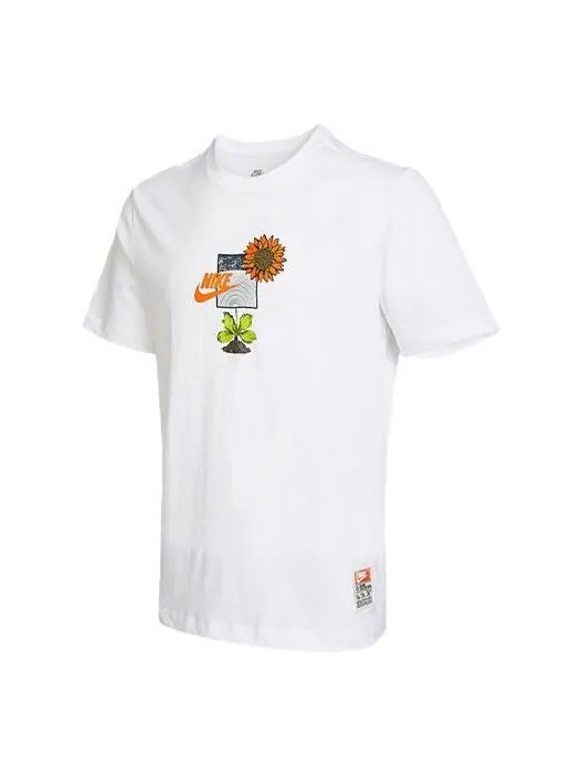 Футболка Men's Nike Logo Plant Pattern Cartoon Printing Round Neck Casual Short Sleeve White T-Shirt — изображение 1 из 4