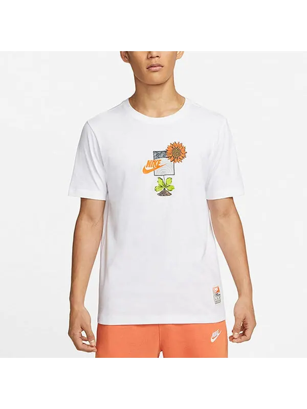 Футболка Men's Nike Logo Plant Pattern Cartoon Printing Round Neck Casual Short Sleeve White T-Shirt — изображение 4 из 4