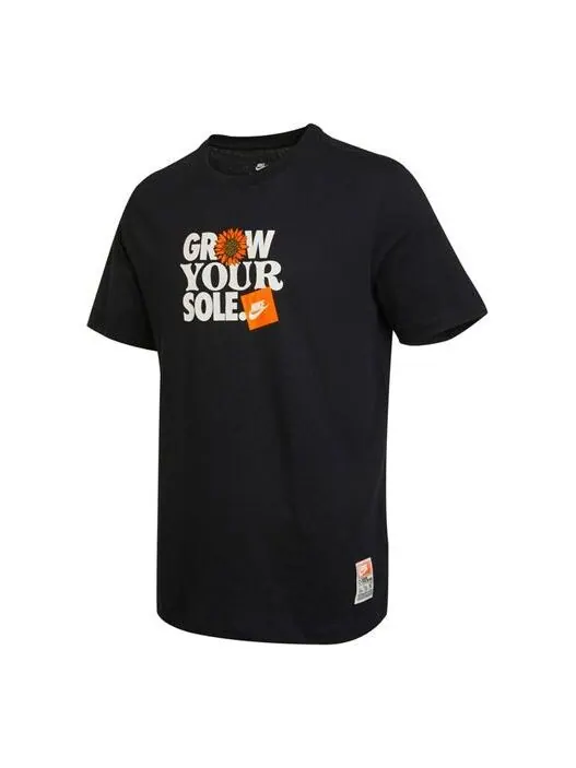 Футболка Nike Sportswear Alphabet Flowers Printing Round Neck Casual Short Sleeve Black — изображение 1 из 4, мульти
