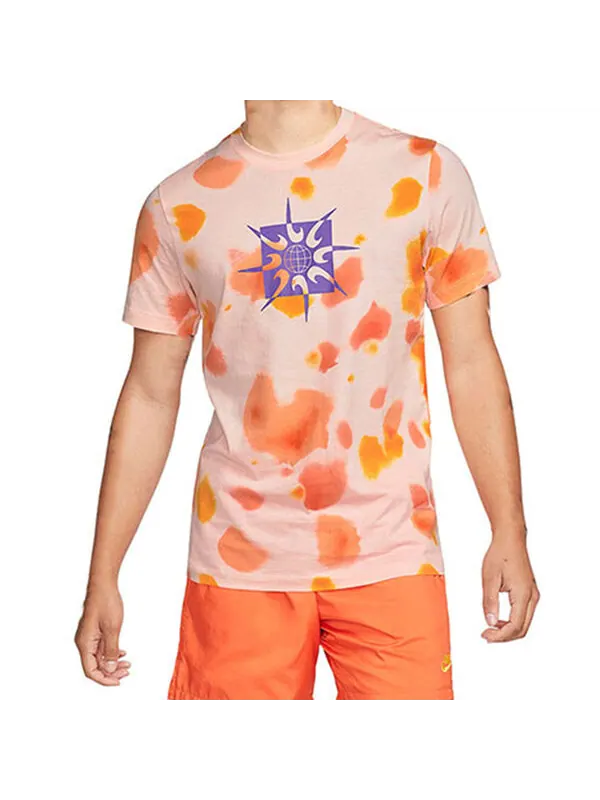 Футболка Men's Nike Tie Dye Geometry Pattern Casual Round Neck Short Sleeve Orange T-Shirt — изображение 3 из 3, мульти