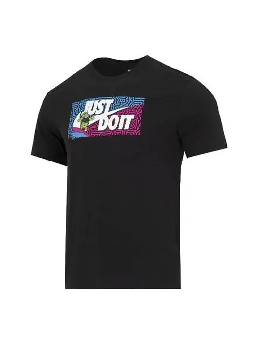Футболка Men's Nike Square Brand Logo Cartoon Printing Round Neck Casual Short Sleeve Black T-Shirt — изображение 1 из 2