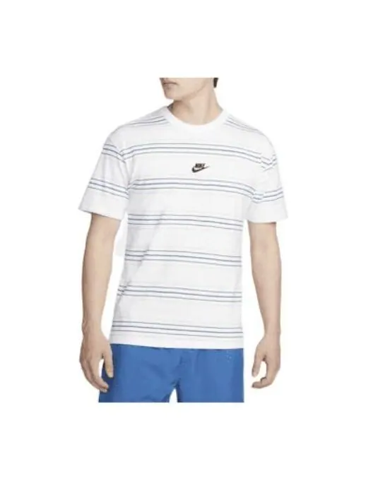 Футболка Men's Nike Logo Micro Mark Stripe Round Neck Short Sleeve White T-Shirt — изображение 1 из 2, мульти
