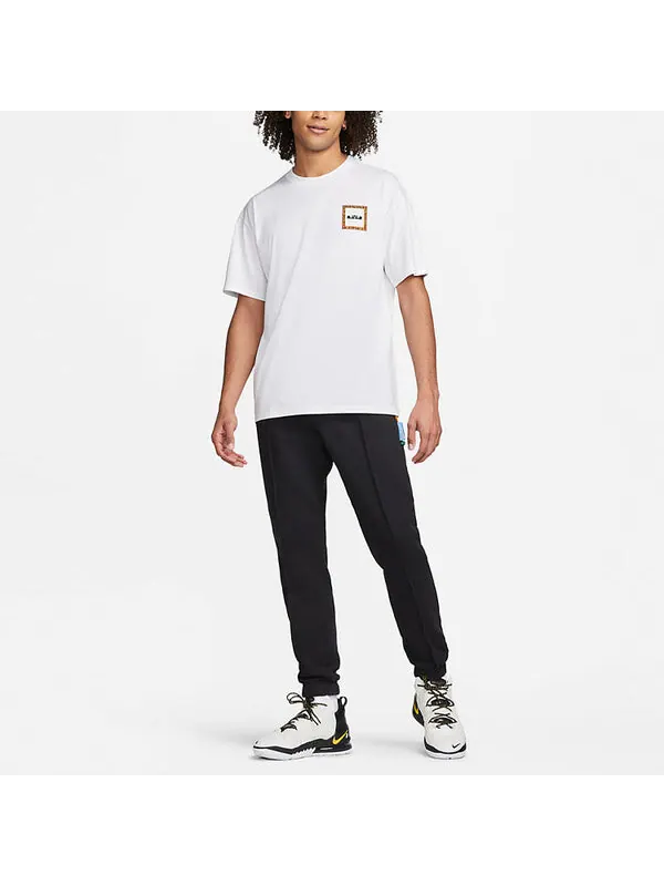 Футболка Nike Back Stripe Pattern Printing Basketball Round Neck Casual Short Sleeve White — изображение 3 из 4, мульти