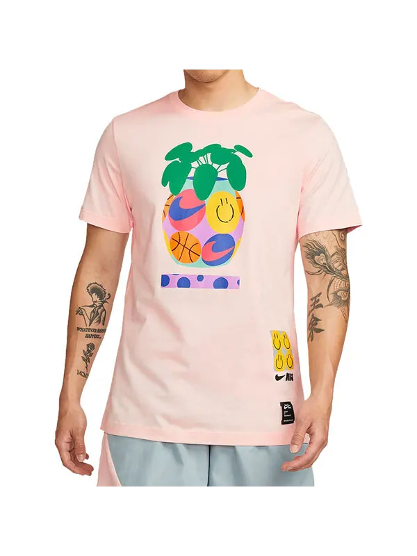 Футболка Men's Nike Smiling Face Printing Athleisure Casual Sports Round Neck Short Sleeve Pink Red — изображение 3 из 4