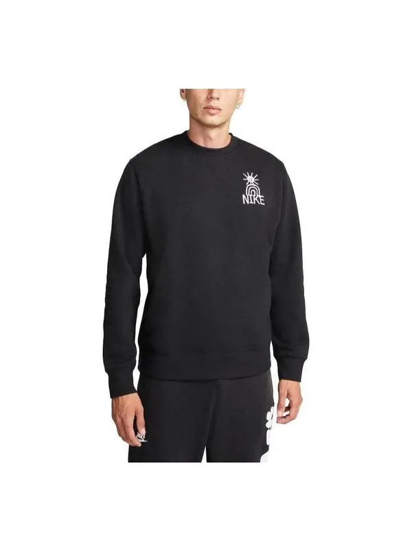 Толстовка Nike Sportswear Fleece Crew Neck Sweatshirt 'Black' — изображение 1 из 2, черный/белый