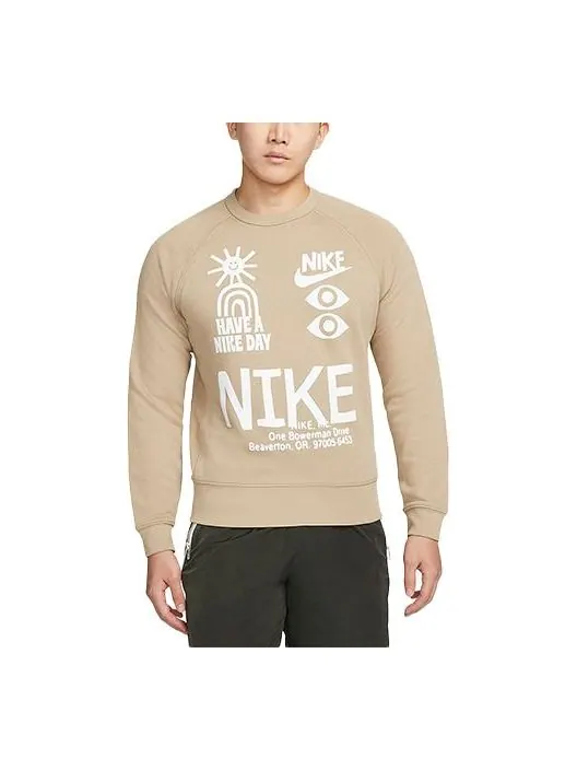 Худи Nike NSW graphic printed crew neck sweatshirt 'Tan' — изображение 1 из 3, хаки